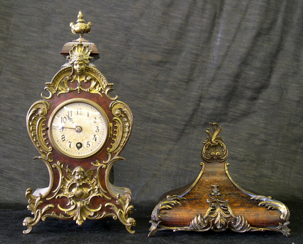 Appraisal: Diminutive Continental Gilt-Brass-Mounted Walnut and Burlwood Cartel Clock in the