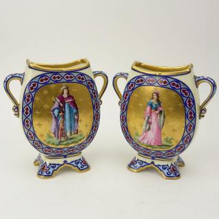 Appraisal: Pair of Antique French Hand Painted Porcelain Vases Pair of