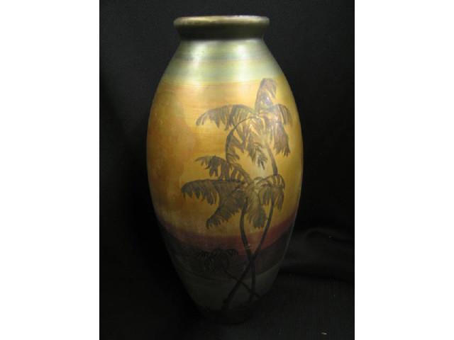 Appraisal: Weller LaSa Art Pottery Vase fine iridescent landscape nice large