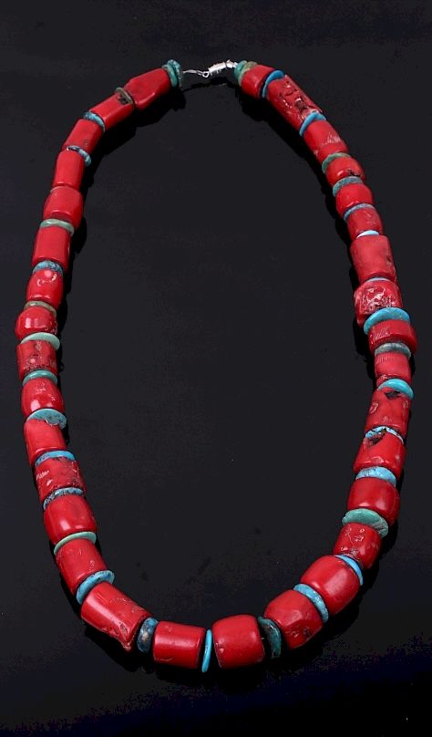 Appraisal: Navajo Coral and Turquoise Necklace Offered for your bidding pleasure