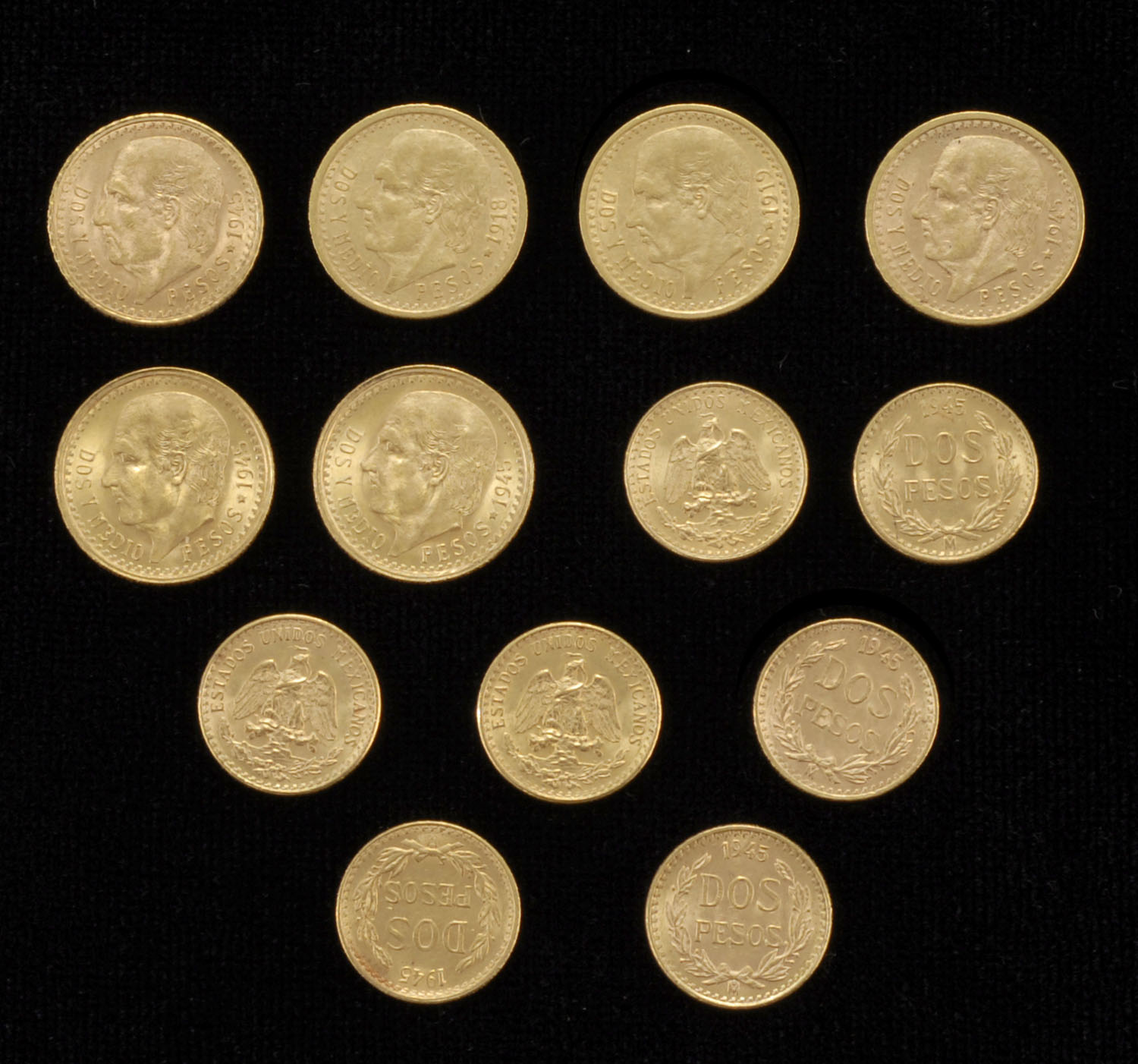 Appraisal: TWELVE DOS PESOS GOLD COINS A a and four from