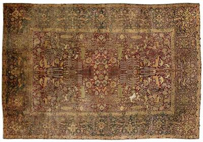 Appraisal: th century Agra rug rectangular central panel with symmetrically paired