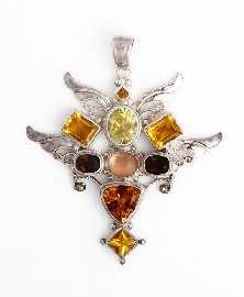 Appraisal: A Shankari sterling silver multi-gem set winged motif pendant approximately