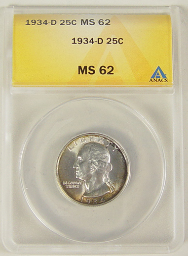 Appraisal: -D Washington Quarter ANACS certified and graded MS A very