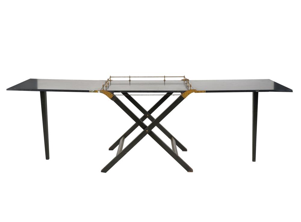 Appraisal: EBONIZED WOOD BRASS CAMPAIGN-STYLE TABLEmid th century unsigned with removable