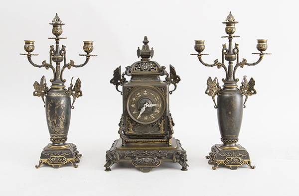 Appraisal: NAPOLEON III GILT AND PATINATED METAL GARNITURE IN THE JAPANESE