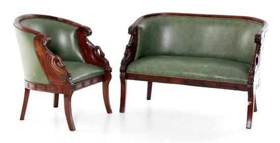 Appraisal: Classical style mahogany parlor suite mid th century settee and