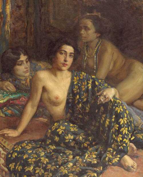 Appraisal: WOSTRY CARLO Trieste Three Moroccan women Oil on canvas Signed