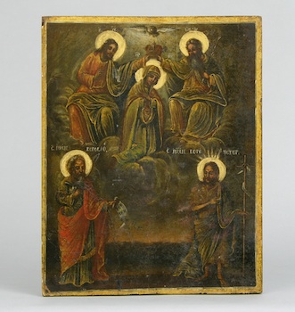 Appraisal: An Antique Icon An antique icon hand painted on a