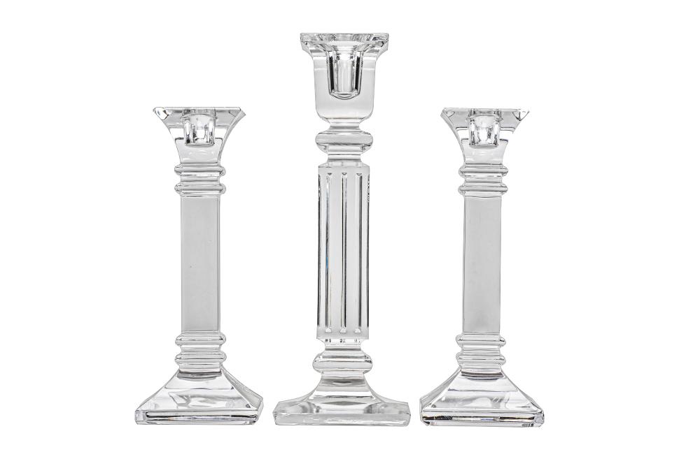 Appraisal: ELEVEN CRYSTAL CANDLESTICKScomprising three short Waterford Treviso candlesticks marked 'Waterford'