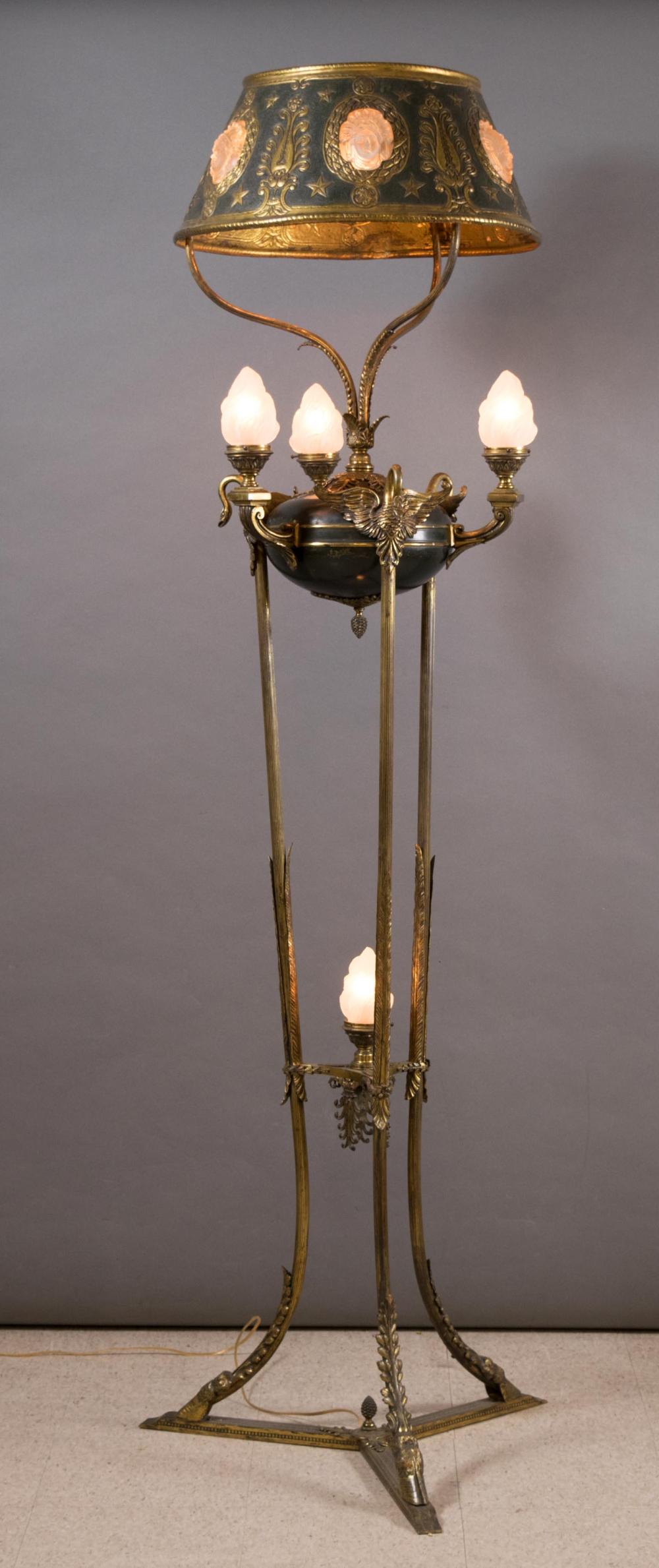 Appraisal: EMPIRE STYLE BRONZE DORE TRIPOD FLOOR LAMP American early th