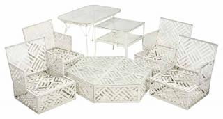 Appraisal: Suite of Painted Aluminum Garden Furniture th century four armchairs