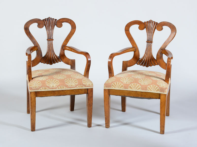 Appraisal: PAIR OF BIEDERMEIER STYLE WALNUT ARMCHAIRS x x in Estimate