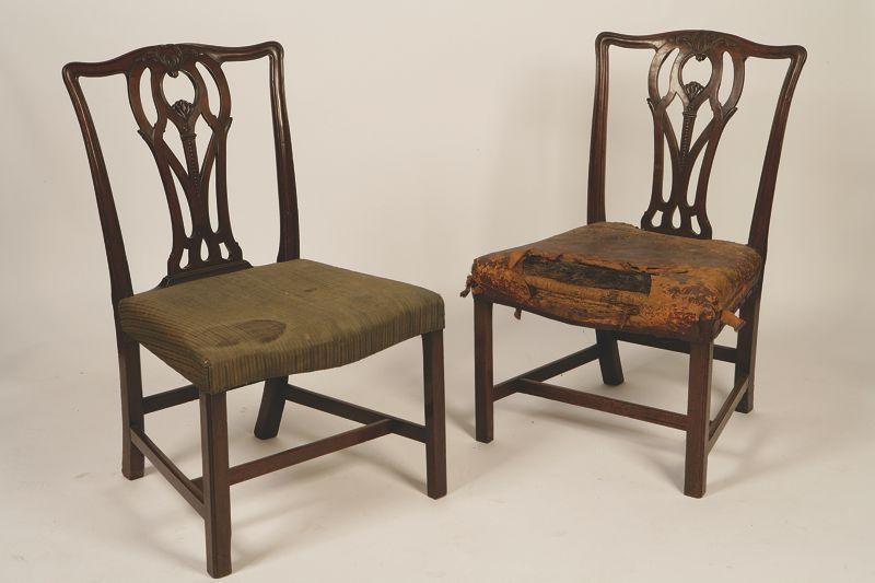 Appraisal: A PAIR OF GEORGE III MAHOGANY DINING CHAIRS of Chippendale