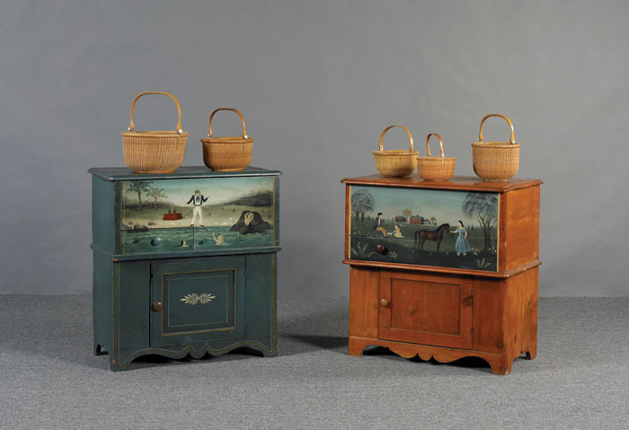 Appraisal: MARTHA CAHOON - PINE PAINTED AND PASTORAL DECORATED LIFT-TOP CHEST