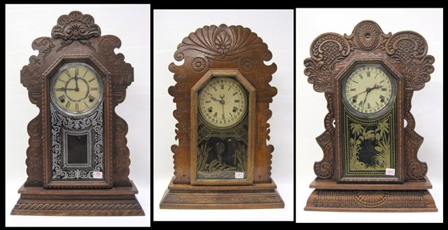 Appraisal: THREE AMERICAN OAK-CASED KITCHEN CLOCKS by Waterbury Attleboro and Ingraham