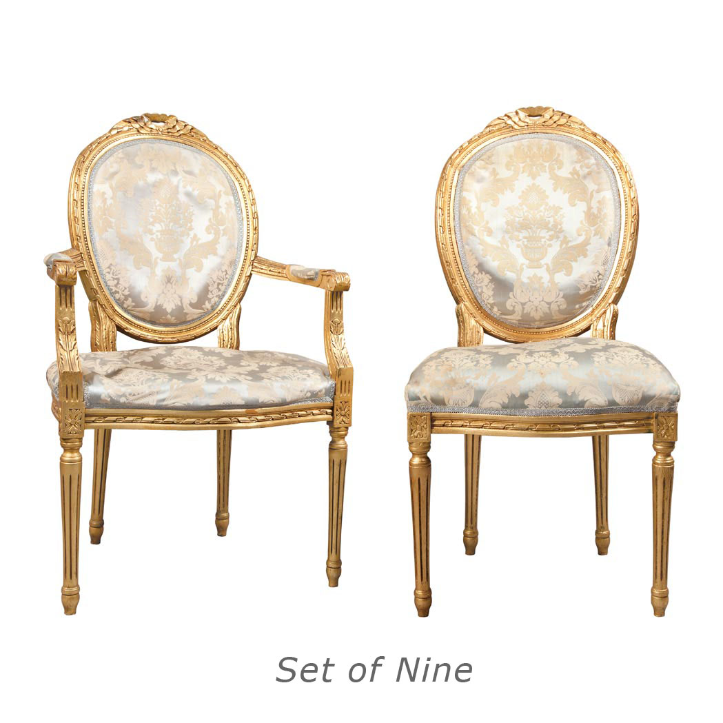 Appraisal: Set of Nine Louis XVI Style Gilt-Wood Dining Chairs th