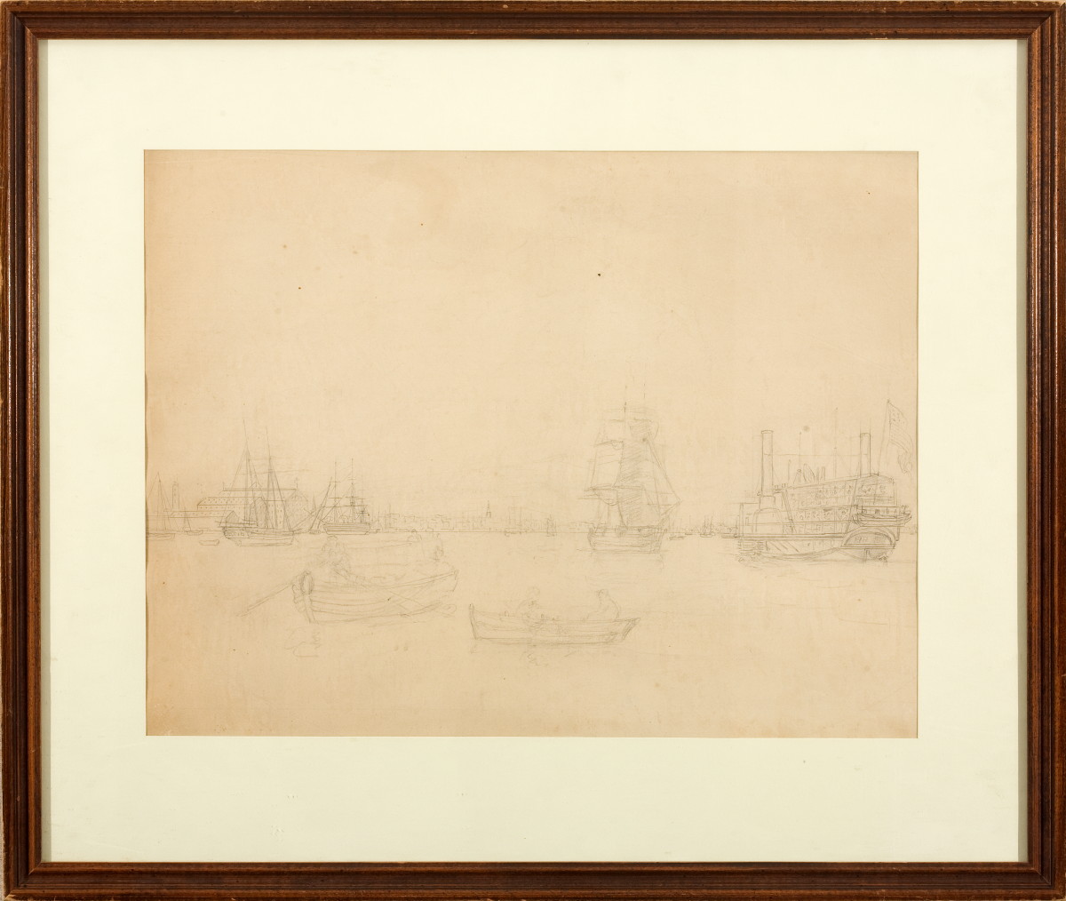 Appraisal: THOMAS BIRCH ANGLO AMERICAN - PENCIL SKETCH OF PHILADELPHIA HARBOR