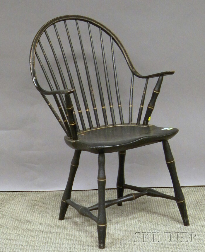 Appraisal: Black-painted Windsor Continuous Armchair