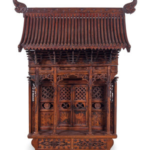 Appraisal: A Large Chinese Carved and Painted Wood Table-Top Shrine Late