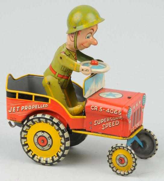 Appraisal: Tin Unique Art G I Joe in Jeep Wind-Up Toy