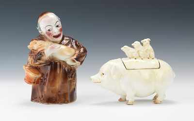 Appraisal: Three Little Pigs Piggyback Humidor and a Figural Monk with