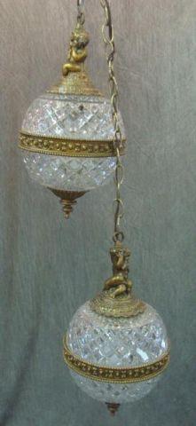 Appraisal: Pair of Cut Glass Gilt Metal Globe Form Chandeliers Good