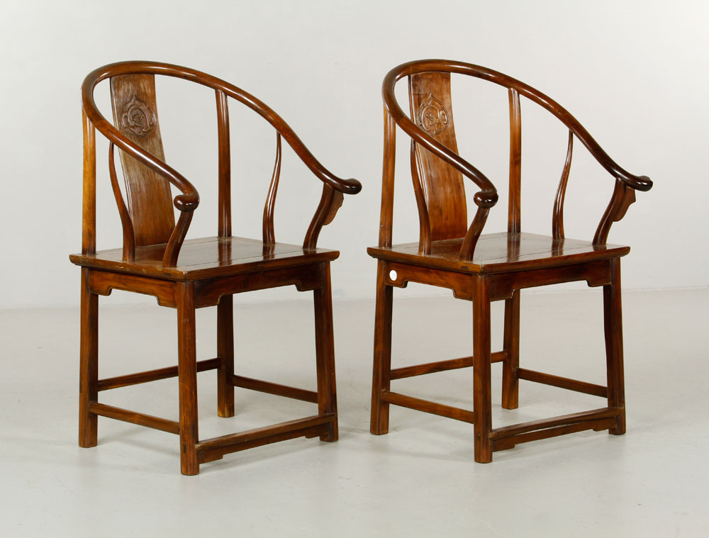 Appraisal: - Pr th C Chinese Horseshoe Chairs Pair of th