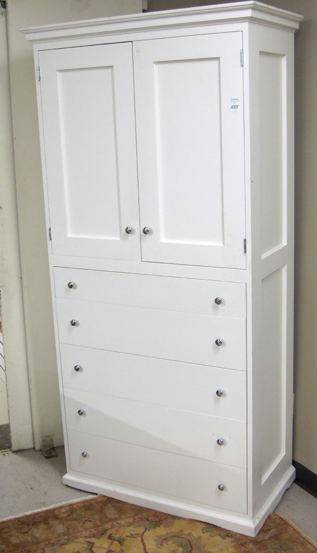 Appraisal: CONTEMPORARY WHITE CABINET DRESSER the top half with adjustable shelves