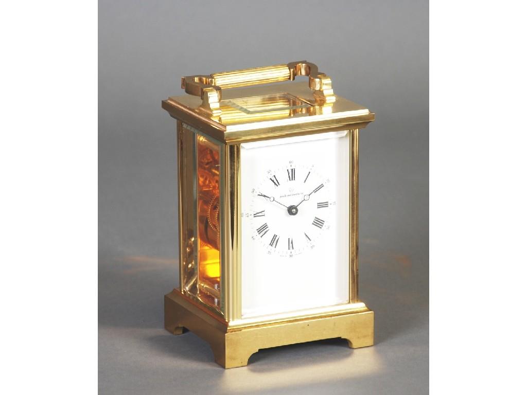 Appraisal: MODERN GILT BRASS CASED LARGE CARRIAGE CLOCK retailed by Boodle