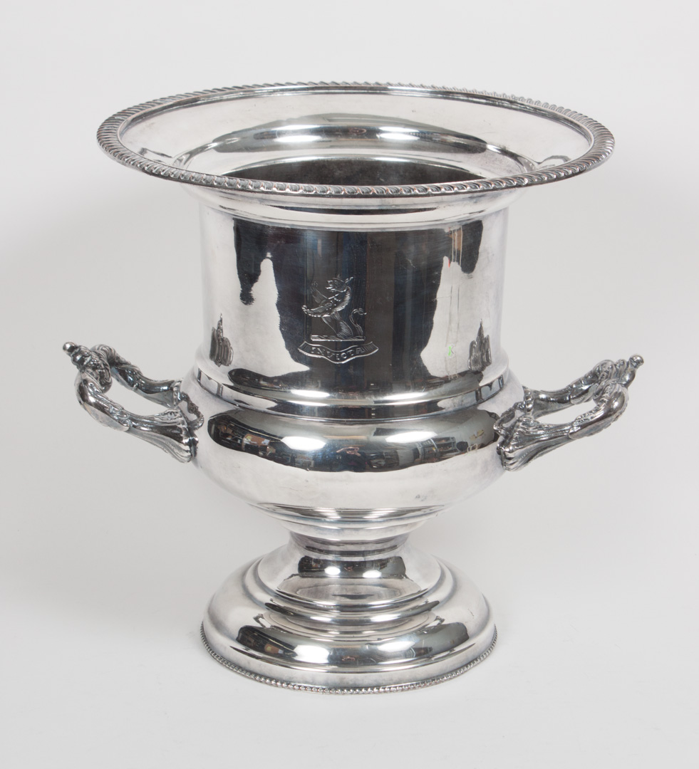 Appraisal: English silver-plated champagne bucket th century in H in Diam