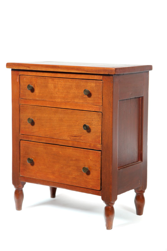 Appraisal: MINIATURE CHEST American - cherry walnut and poplar Child-size three-drawer