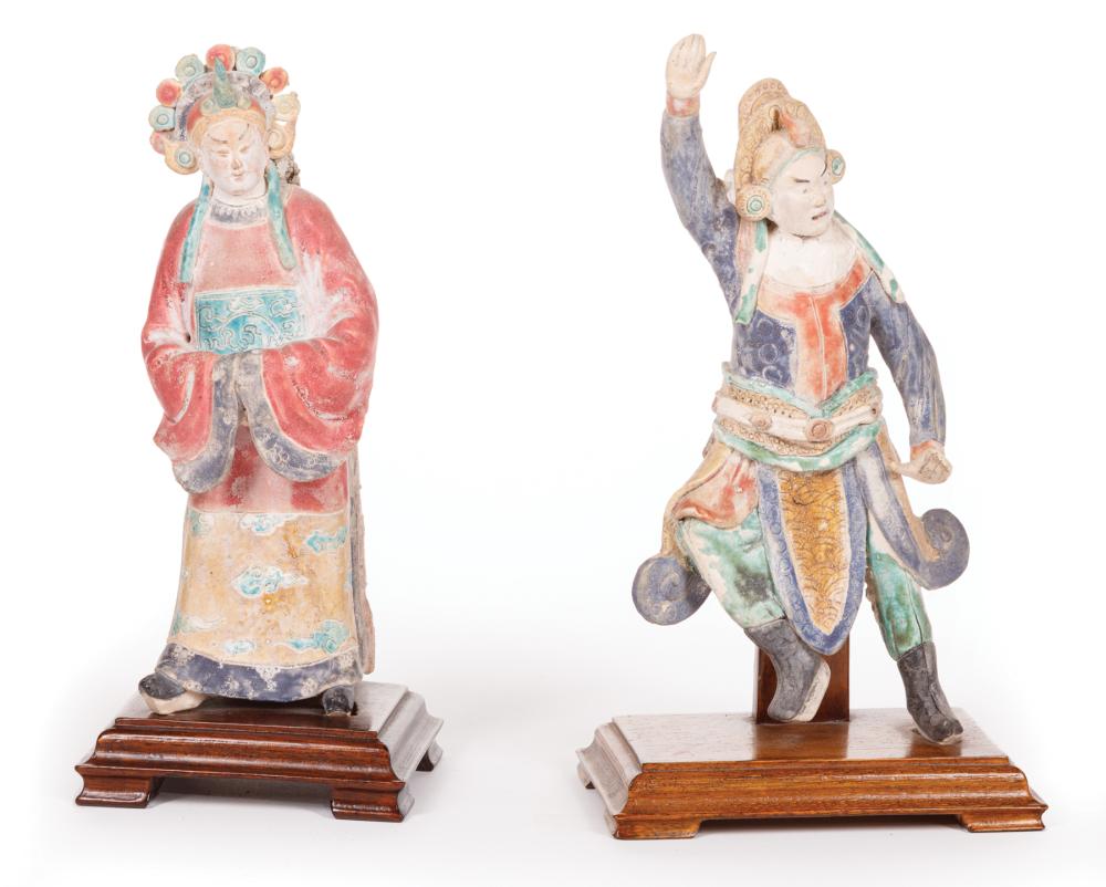 Appraisal: Two Chinese Ceramic Ridge Tile Finials incl male and female