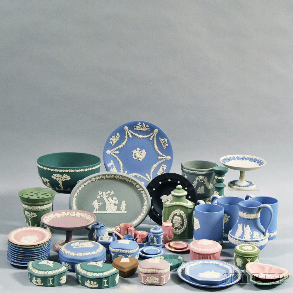 Appraisal: Approximately Fifty-five Pieces of Modern Wedgwood Jasperware including two bicolor