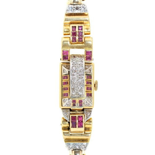 Appraisal: Dorothy Squires' wristwatch A mid-century ruby diamond and ct gold