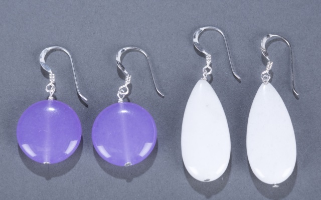 Appraisal: Two Pairs of Jade Earrings Sterling Silver white and lavender