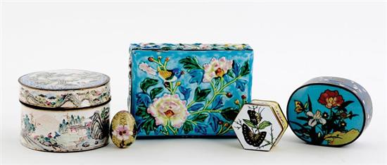 Appraisal: Canton enamel box and cloisonne boxes covered box painted with