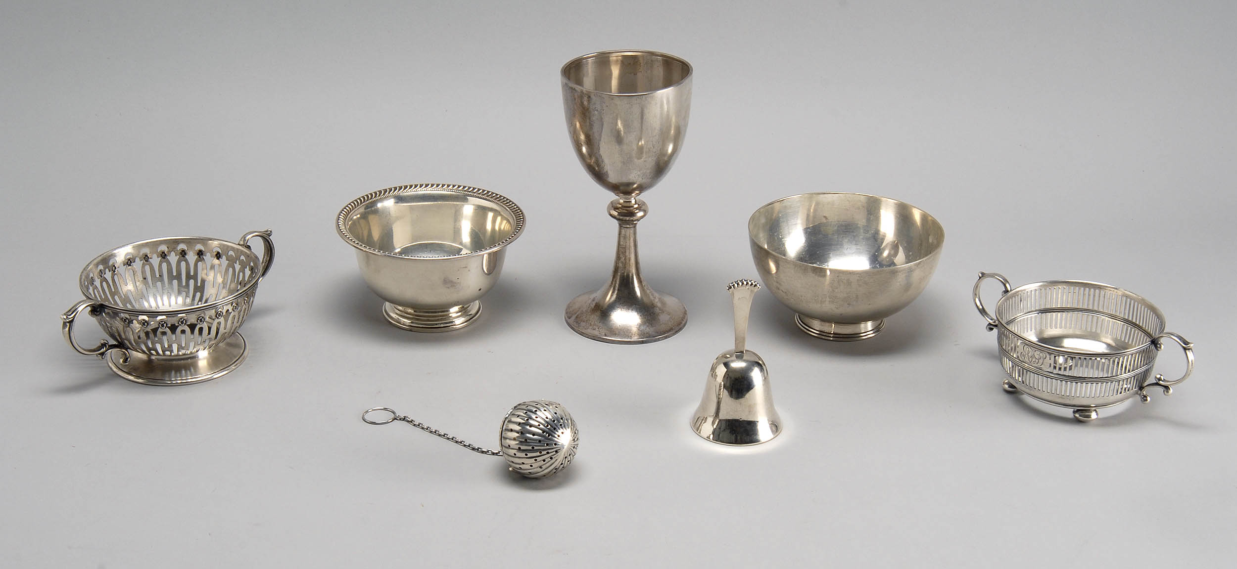 Appraisal: SEVEN STERLING SILVER ITEMS two bowls a wine goblet a