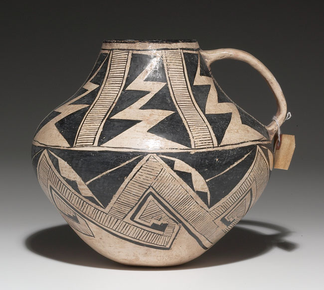 Appraisal: Acoma water pitcher painted geometric designs in black on white