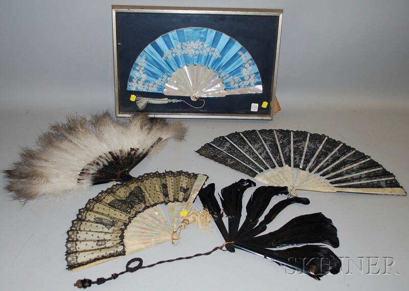 Appraisal: Five Late th Century Lady's Hand Fans one framed damage