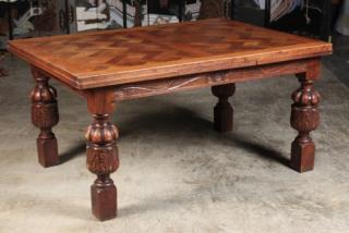 Appraisal: JACOBEAN STYLE CARVED OAK REFRACTORY TABLE WITH PARQUET TOP H