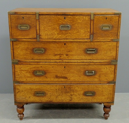 Appraisal: - English oak campaign chest c with a fold-down writing