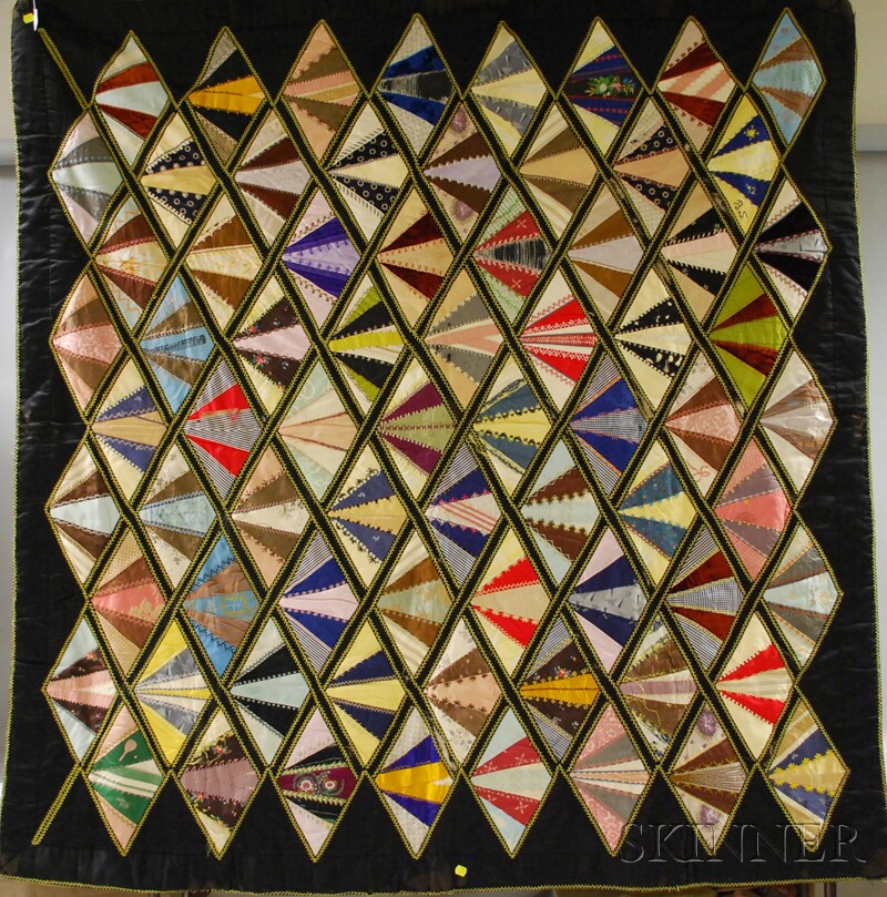 Appraisal: Late Victorian Pieced and Embroidered Crazy Quilt some shattering x