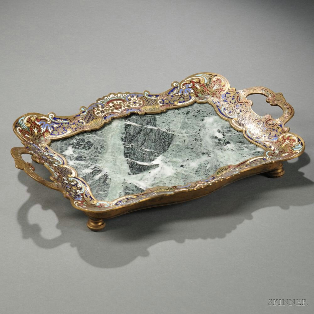 Appraisal: Champleve and Marble Tray France early th century with shaped