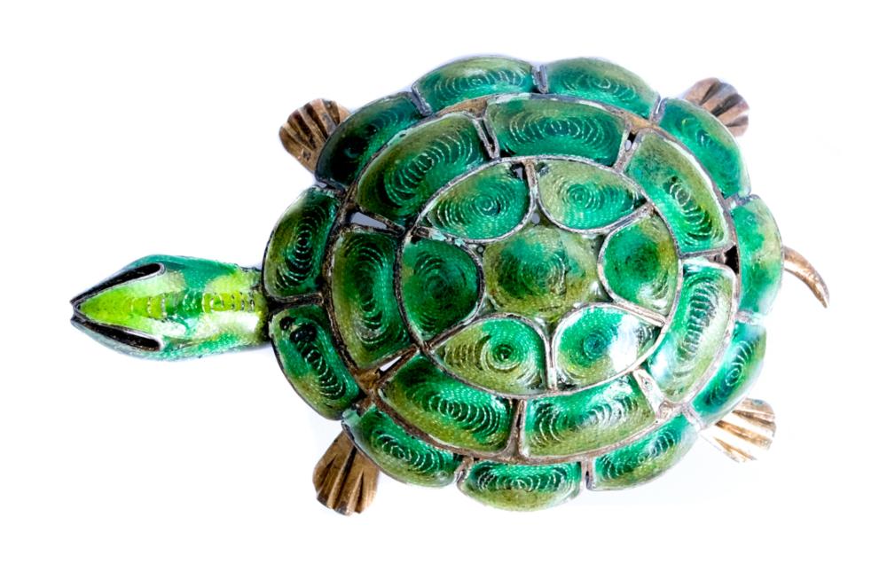 Appraisal: VINTAGE CHAMPLEVE ENAMEL TURTLE BROOCH PINVintage silver and champleve enamel