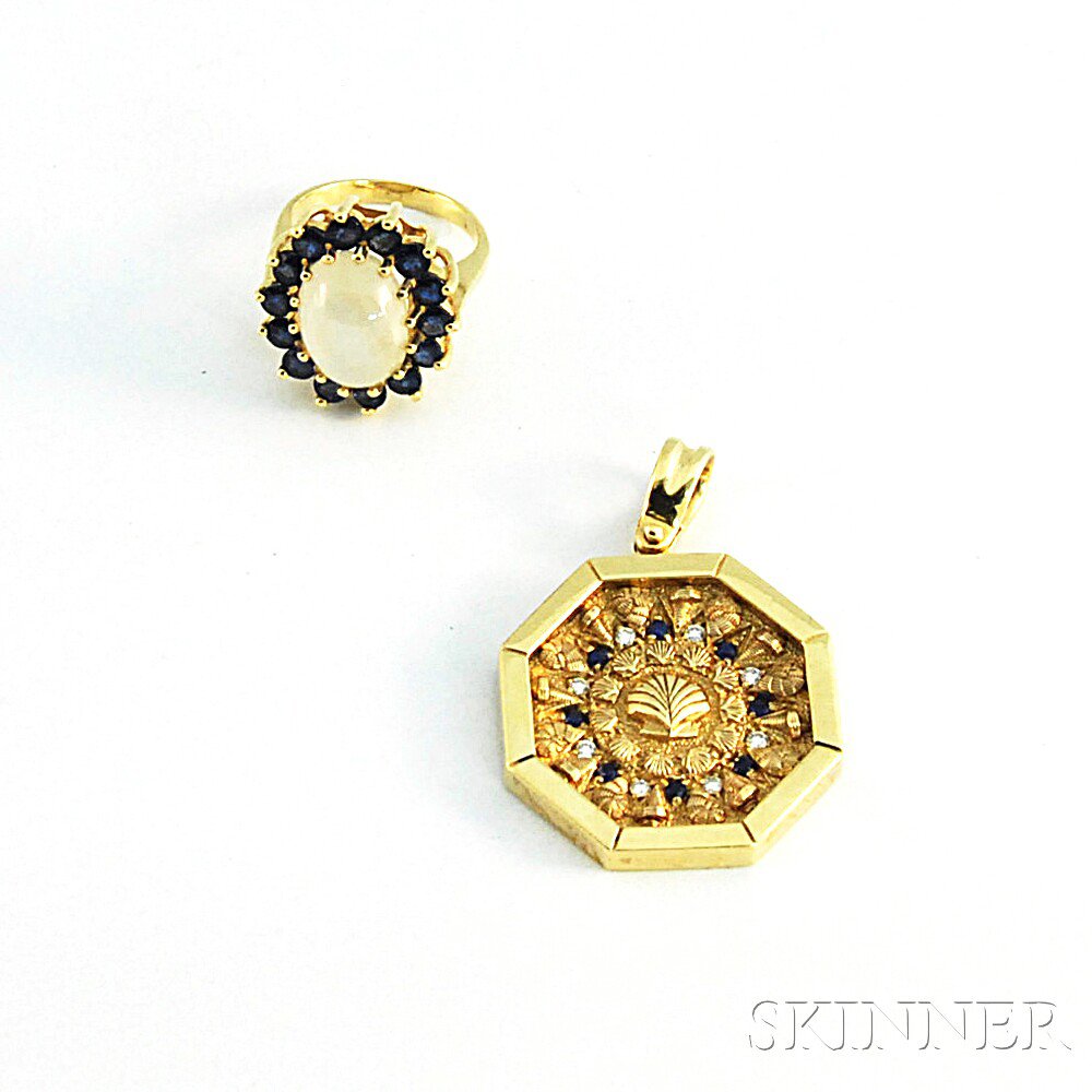 Appraisal: Two Pieces of kt Gold Gem-set Jewelry a pendant with