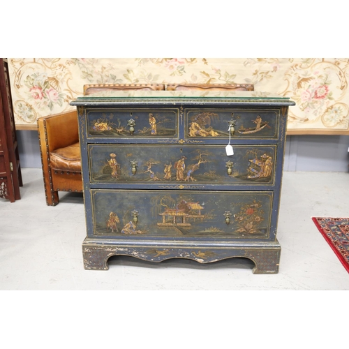 Appraisal: Fine antique Chinoiserie blue japanned chest of drawers approx cm