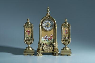 Appraisal: Tiffany clock and garniture key wind clock hand painted porcelain