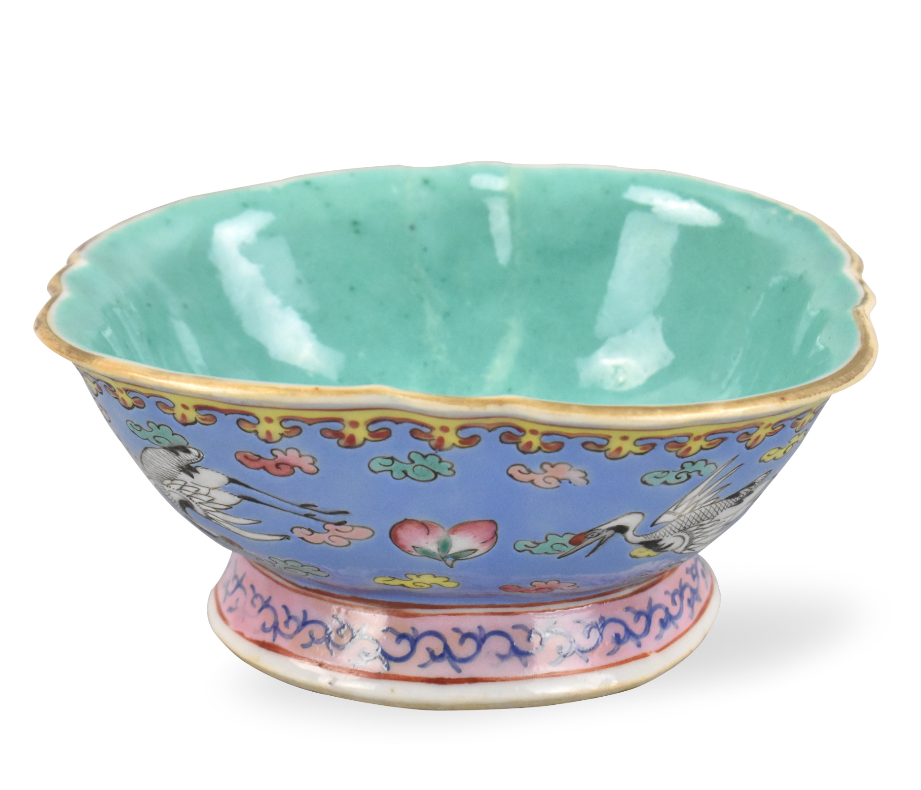 Appraisal: A Chinese famille rose stem bowl with cranes A squared