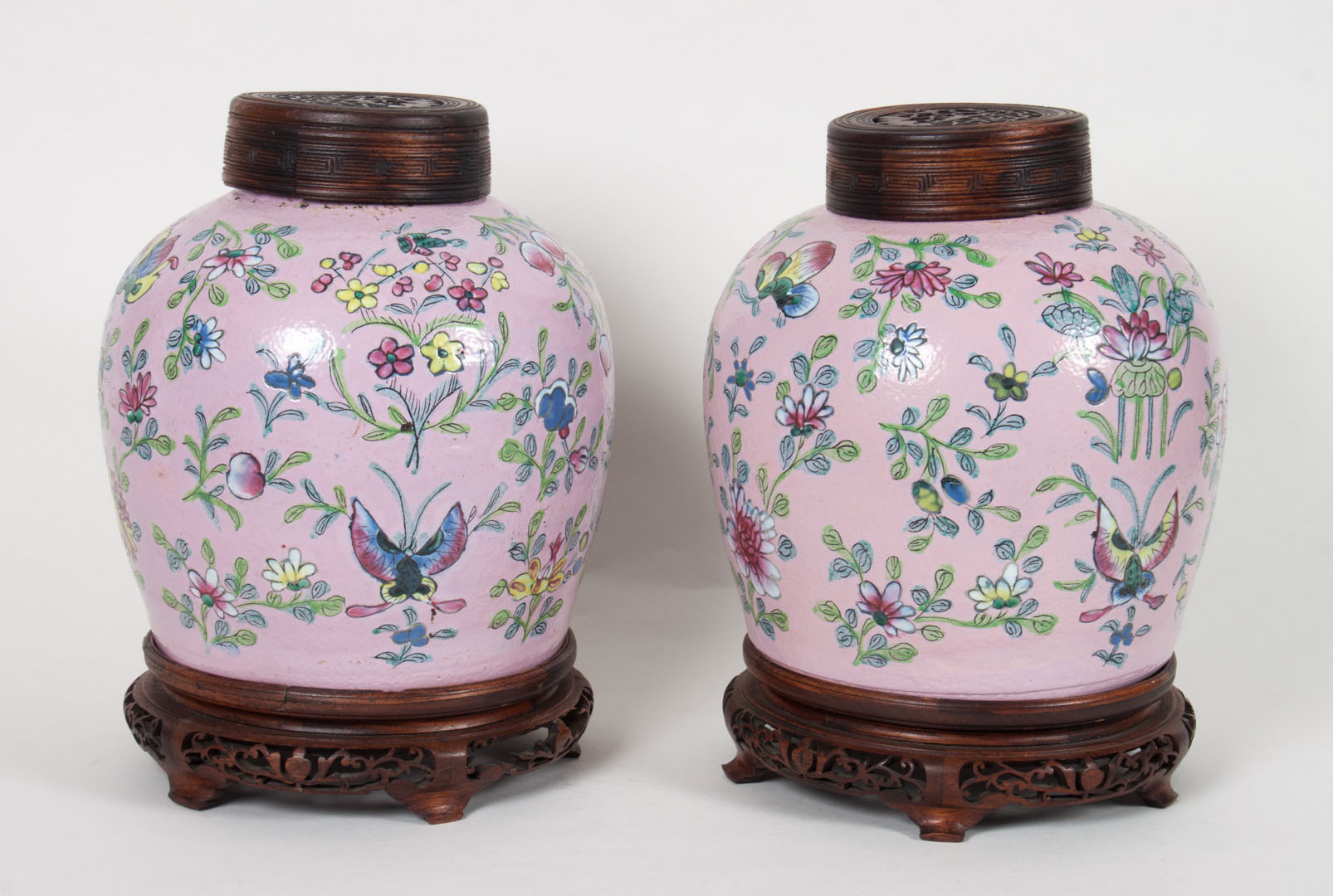 Appraisal: Pair of Chinese Export Famille Rose ginger jars late th